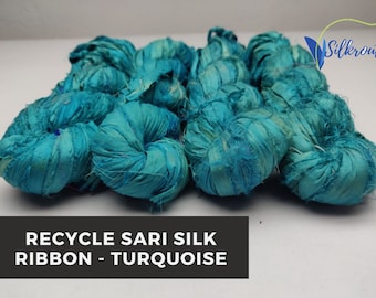 Türkis Recycled Sari Seidenband : Handgefertigtes Handwerksband