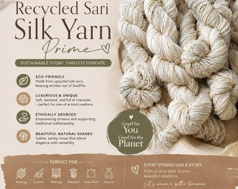 Fil de soie sari recyclé White Patches : filé à la main, 450 mètres