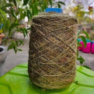 Army Green Recycled Sari Silk Yarn: Hand Spun, 450 Yards