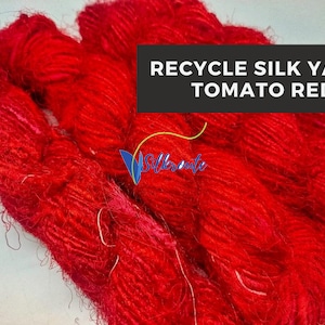 Tomato Red Recycled Sari Silk Yarn: Handspun Texture
