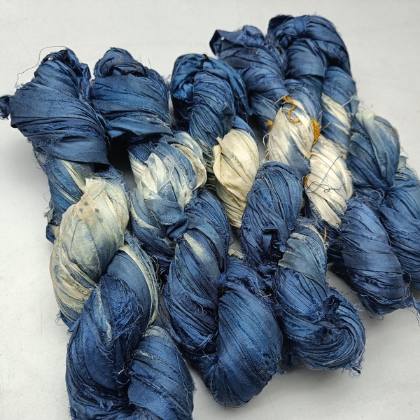 Recycled Sari Silk Ribbon - Blue Bazaar - Sari Ribbon - Silk Ribbon - Sari Silk Ribbon - Recycled Ribbon - Crafting Ribbon - S/90-D/L