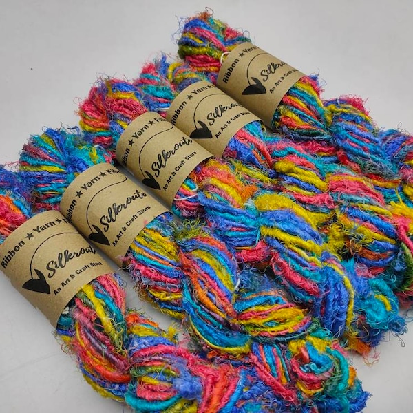 Recycle Sari Silk Yarn-Magic Blue, Handspun Silk, Recycled Yarn, Sari Silk Yarn