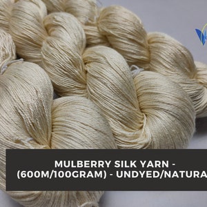 Hilo de seda morera - 600 m/100 gramos Sin teñir/Natural - Hilo de seda morera - Hilo de seda morera - Hilo supersuave - Hilo de seda morera 100 %