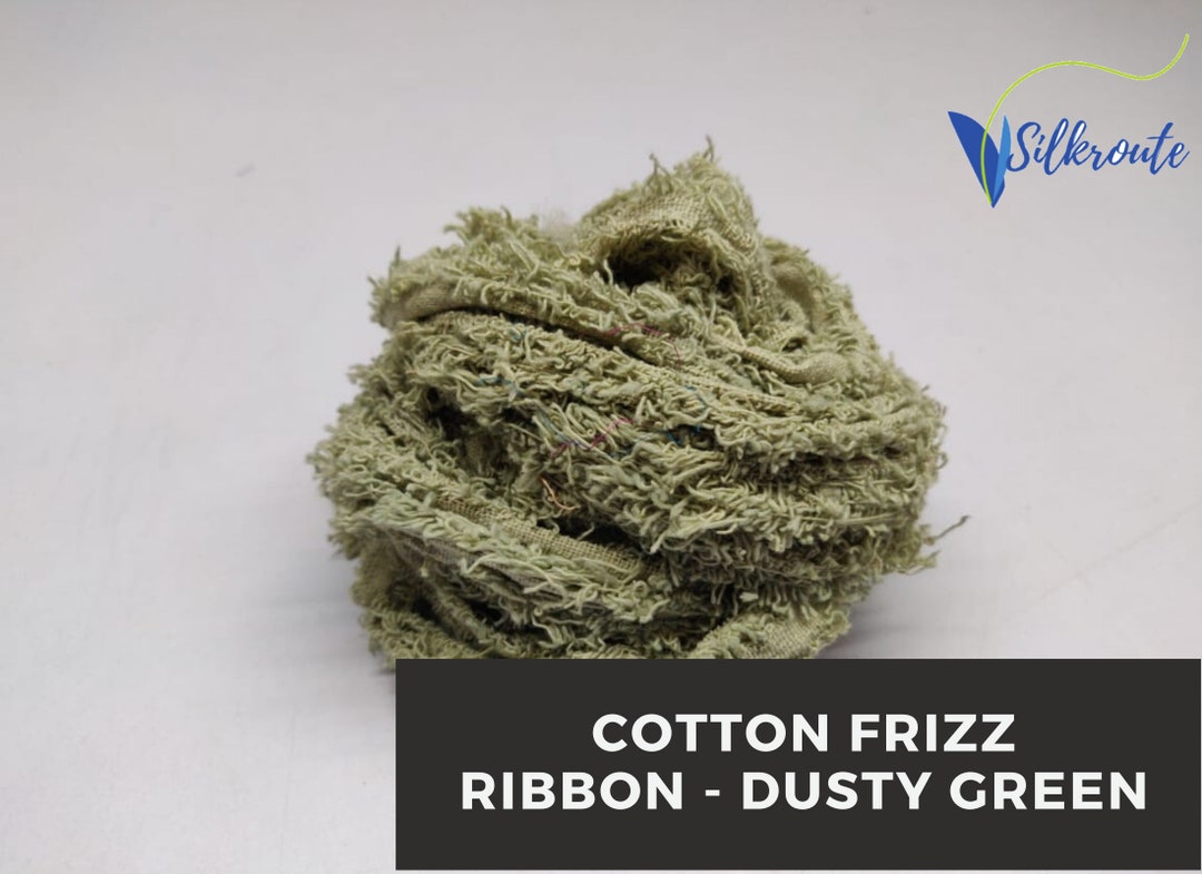 Dusty Green Recycled Cotton Frizz Ribbon: Hand-dyed Weaving Ribbon - Etsy