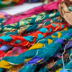 Sari Ribbon Yarn - Braided Lurex, Recycled Sari Yarn, Sari Silk Yarn, Recycled Silk, Hat Yarn, Jewellery Yarn, Recycled Craft Yarn