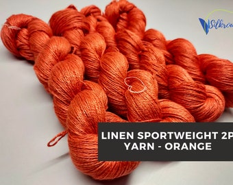 Orange Linen Sportweight Yarn: 2PLY Knitting, Crochet, Weaving