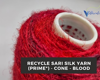 Blood Red Recycled Sari Silk Yarn - Hand Spun, 450 Yards