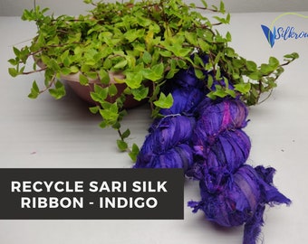 Recycled Sari Silk Ribbon - Indigo, Sari Silk Ribbon, Recycle Sari Silk Ribbon