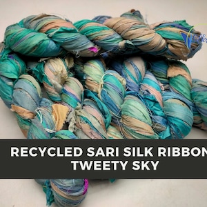 Recycled Sari Silk Ribbon - Tweety Sky | Sari Ribbon | Silk Ribbon | Recycle Ribbon | Sari Silk Ribbon | Recycle Silk Ribbon | Sari Ribbon