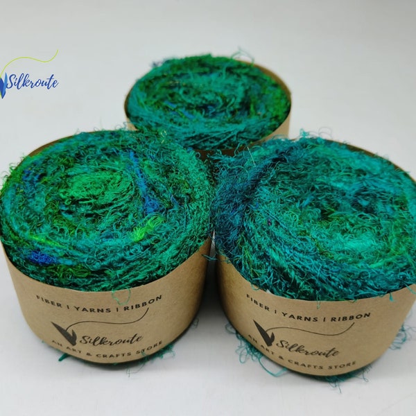 Recycled Sari Silk Yarn - Prime Balls - Green - Sari Silk Yarn - recycle Sari Yarn - Recycle Silk Yarn - Recycled Yarn - Sari Yarn