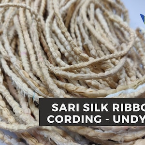 Undyed Sari Silk Ribbon Cording: Sparkling Lurex Hemmed Yarn