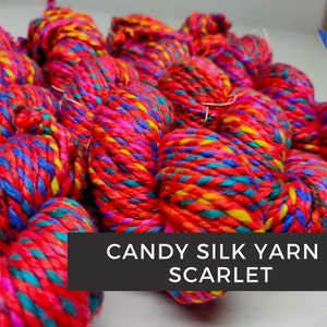 Candy Silk Yarn- Scarlet | Mulberry Silk | Mulberry Yarn | Worsted Weight Yarn | super soft yarn | Weaving yarn | Knitting Yarn | Bulky Yarn