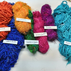 Handspun Recycled Sari Silk Yarn: 10 Assorted Colors, 50 Meters