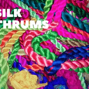 Colorful Recycled Sari Silk Thrums: Braided Yarn Fiber