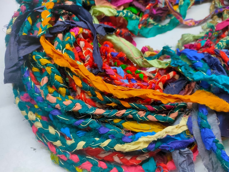 Sari Ribbon Yarn - Braided Lurex, Recycled Sari Yarn, Sari Silk Yarn, Recycled Silk, Hat Yarn, Jewellery Yarn, Recycled Craft Yarn