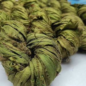 Recycled Sari Silk Ribbon - Algae -169 - Sari Ribbon - Silk Ribbon - Sari Silk Ribbon - Sari Ribbon - Recycled Ribbon - Crafting Ribbon