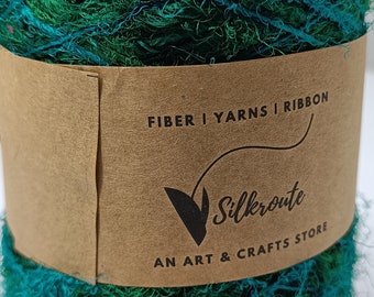 Green Sari Silk Yarn: 450 Yards Recycled Handspun Fiber