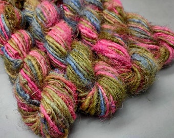 Handspun Recycled Sari Silk Yarn: Berries Salad, 50 Meters