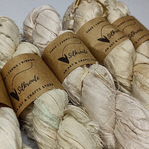 Nastro di seta sari riciclata - Bianco sporco/non tinto, Nastro di qualità, Nastro di seta sari riciclata, Nastro artigianale, Nastro di qualità, Nastro sari
