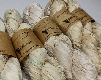 Off White Recycled Sari Silk Ribbon: Handcrafted Craft Ribbon
