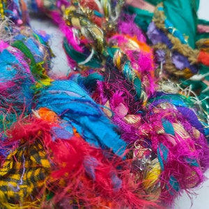 Sari Ribbon Yarn - Braided Lurex, Recycled Sari Yarn, Sari Silk Yarn, Recycled Silk, Hat Yarn, Jewellery Yarn, Recycled Craft Yarn
