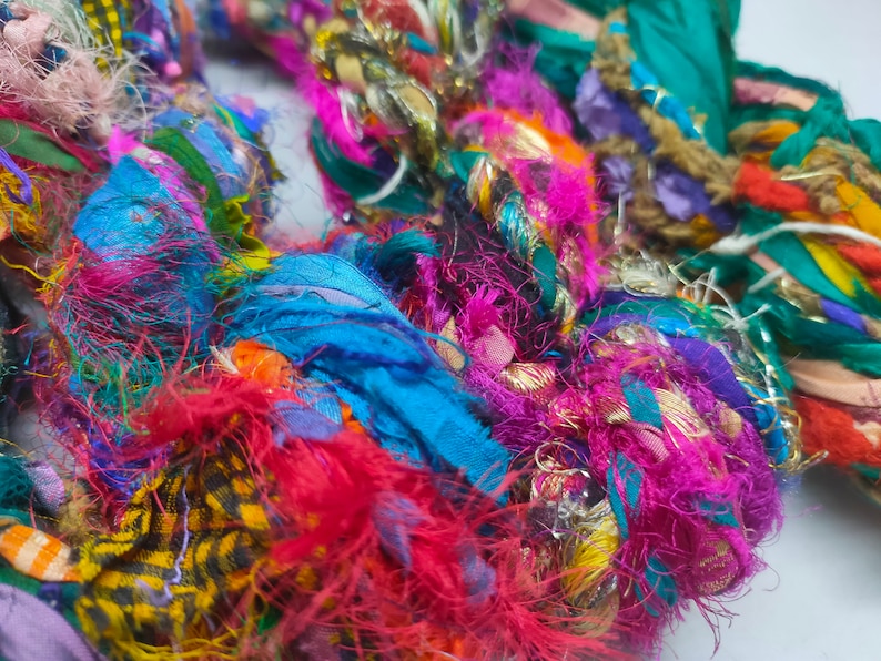 Sari Ribbon Yarn - Braided Lurex, Recycled Sari Yarn, Sari Silk Yarn, Recycled Silk, Hat Yarn, Jewellery Yarn, Recycled Craft Yarn