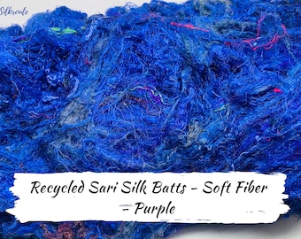 Sari Silk waste Batts - Purple | Recycle Sari Silk Waste Batts | Recycle Sari Waste | Recycle Silk waste Batts