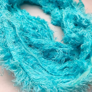 Sea Blue Recycled Linen Frizz Ribbon: Hand-Dyed Weaving Yarn