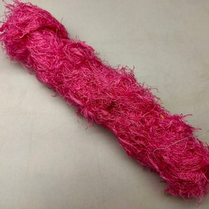 Pink Lips Recycled Linen Frizz Ribbon: Hand-Dyed Weaving Yarn