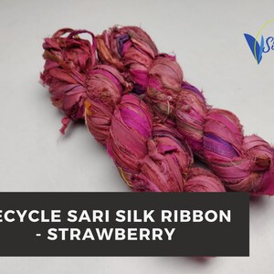 Recycled Sari Silk Ribbon - Strawberry, Premium Ribbon, Sari Silk Ribbon, Craft Ribbon, Ribbon for Crafting, Sari Ribbon, Silk Ribbon