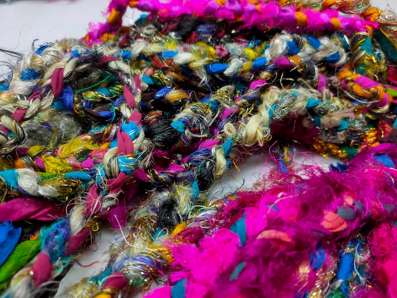 Sari Ribbon Yarn - Braided Lurex, Recycled Sari Yarn, Sari Silk Yarn, Recycled Silk, Hat Yarn, Jewellery Yarn, Recycled Craft Yarn