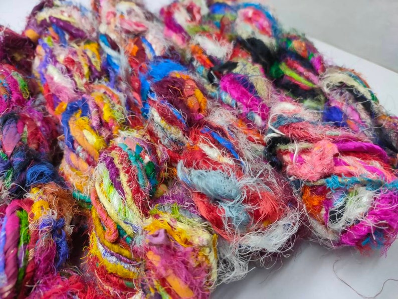 Recycled Sari Silk Yarn - Uncarded - Multicolor - SilkRouteIndia