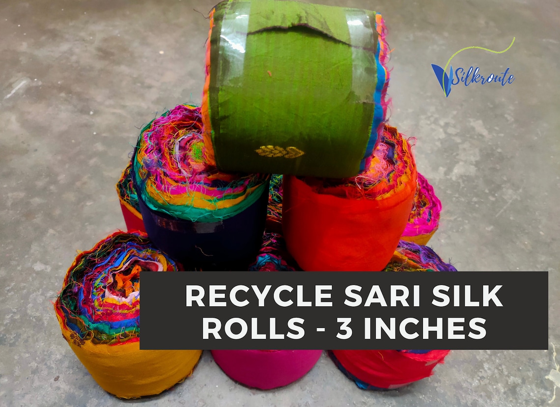 3 Silk Sari Fabric Rolls Recycle Sari Silk Ribbon Roll Etsy