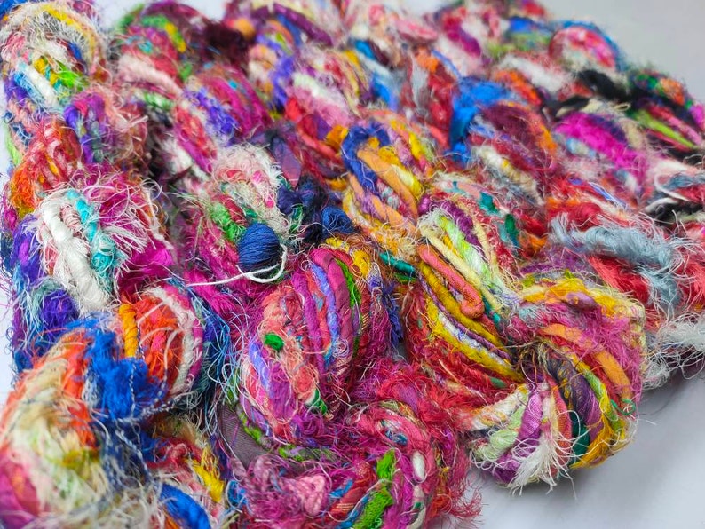 Recycled Sari Silk Yarn - Uncarded - Multicolor - SilkRouteIndia