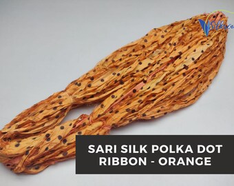 Sari Silk ribbon, Polka Dot Sari Silk Ribbon, Jewelry Ribbon, Craft Ribbon, Silk Sari Ribbon, Recycled sari ribbon, Recycled silk ribbon