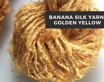 Hilo de seda de plátano amarillo dorado: viscosa artesanal, 100 g
