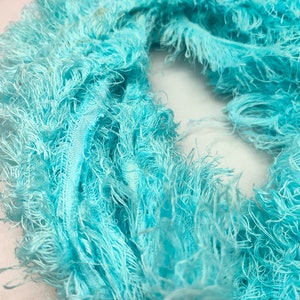 Sky Blue Recycled Linen Frizz Ribbon: Hand-Dyed Weaving Yarn