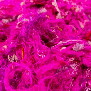 Fuchsia Sari Silk Waste Batts: Recycled Fiber for Spinning & Felting