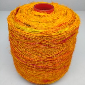 Orange Recycled Sari Silk Yarn: Hand Spun, 450 Yards
