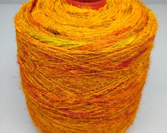 Hilo de seda sari reciclado naranja: hilado a mano, 450 yardas