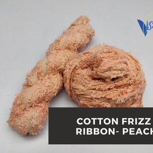 Peach Recycled Cotton Frizz Ribbon: Hand-Dyed Weaving Texture