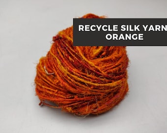 Orange Recycled Sari Silk Yarn: Handspun Fiber Art