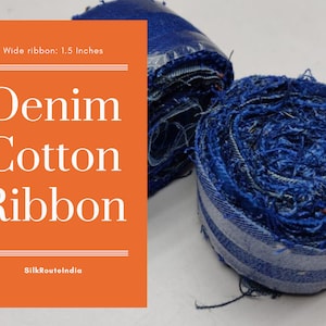 Recyceltes Baumwollband, Denim Band - 1,5 "Breit