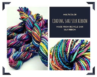 Sparkling Multicolored Sari Silk Ribbon Yarn: Recycled Lurex Hemmed Cording