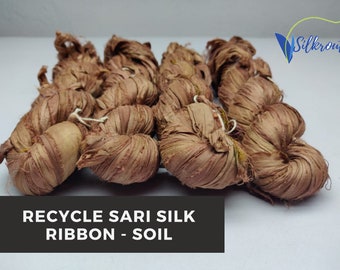 Recycled Sari Silk Ribbon: Soil Brown Craft Ribbon