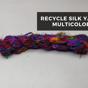 Multicolor Recycled Sari Silk Yarn: Handspun Fiber Art