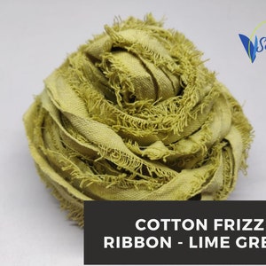 Lime Green Recycled Cotton Frizz Ribbon: Hand-Dyed Weaving Ribbon