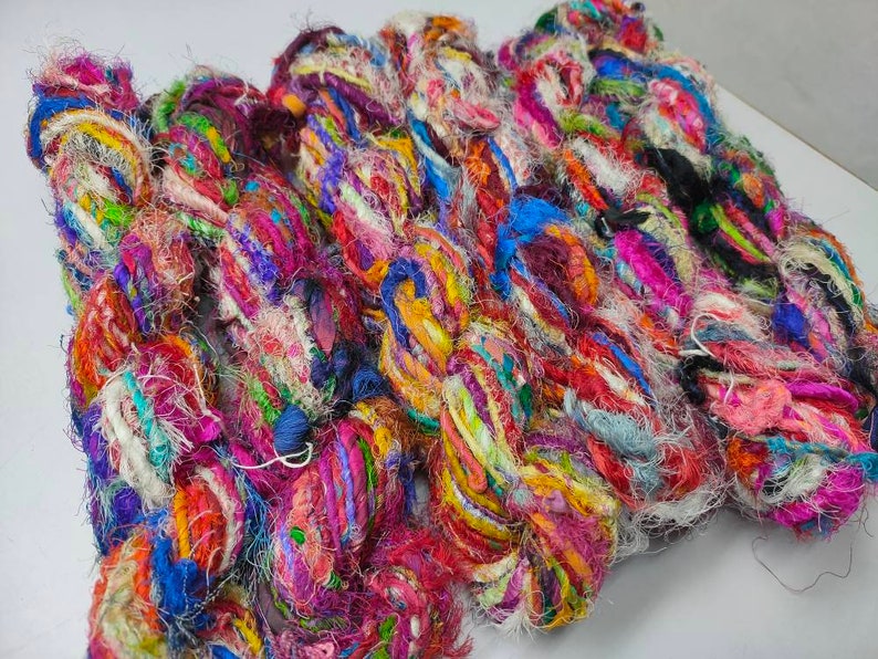 Recycled Sari Silk Yarn - Uncarded - Multicolor - SilkRouteIndia