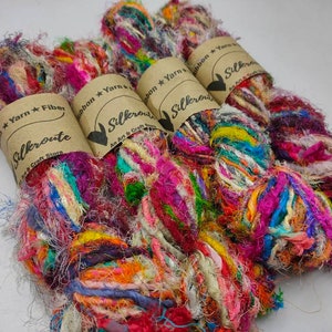Recycled Sari Silk Yarn - Carded - Multicolor - SilkRouteIndia