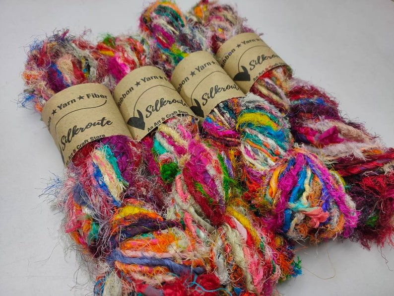 Recycled Sari Silk Yarn - Carded - Multicolor - SilkRouteIndia